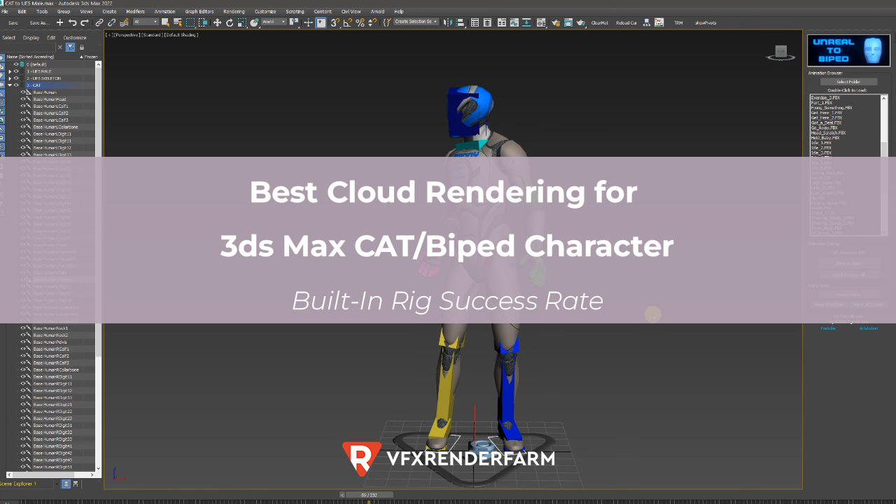 Best Cloud Rendering for 3ds Max CAT/Biped Character: Built-In Rig Success Rate